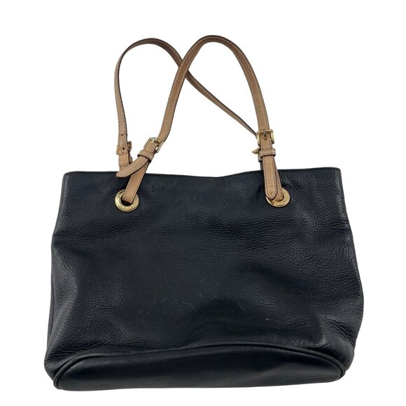 Michael Kors Black Leather Tote Bag With Tan Straps - Picture 5 of 6